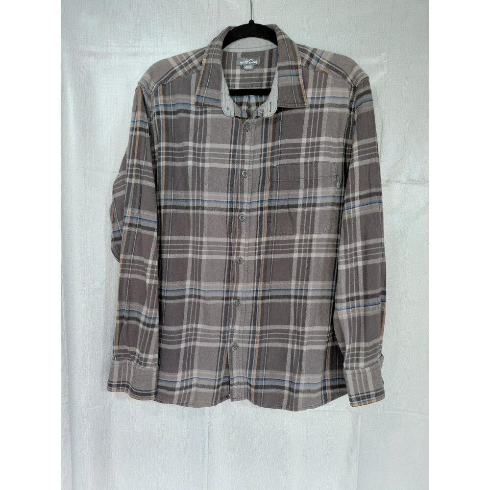 Eddie Bauer Plaid Flannel Button Up Shirt Men's XXL Gray Lightweight Shacket